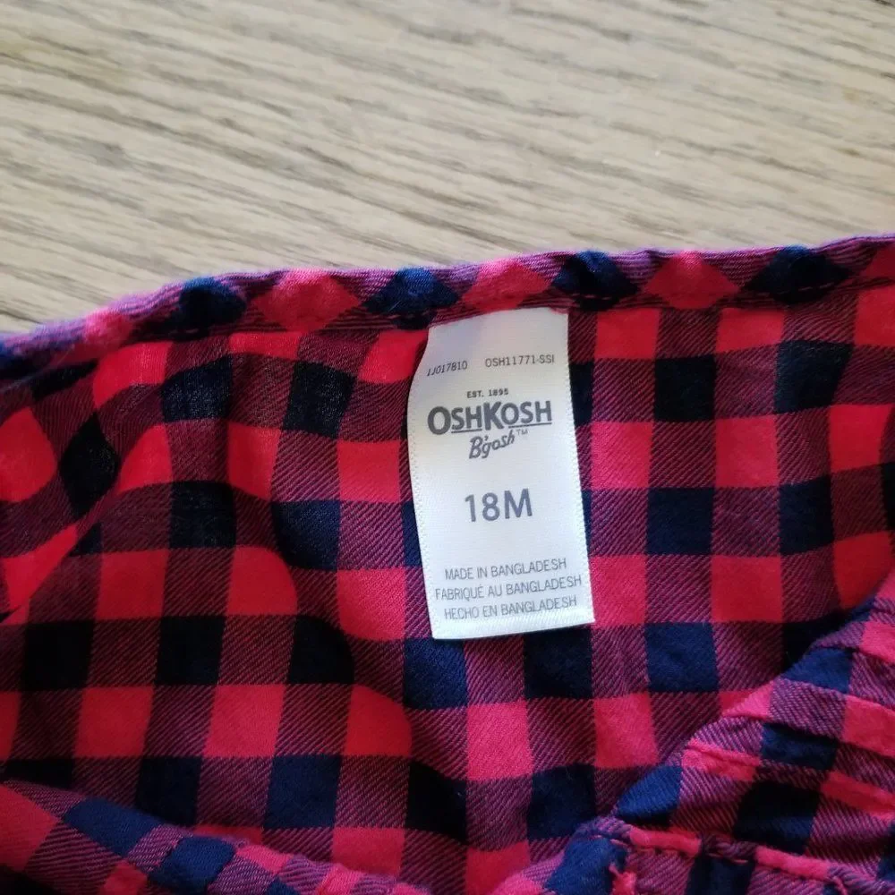 OshKosh B'gosh 18M Red Plaid One Piece and Carter's Denim Leggings EUC Holidays